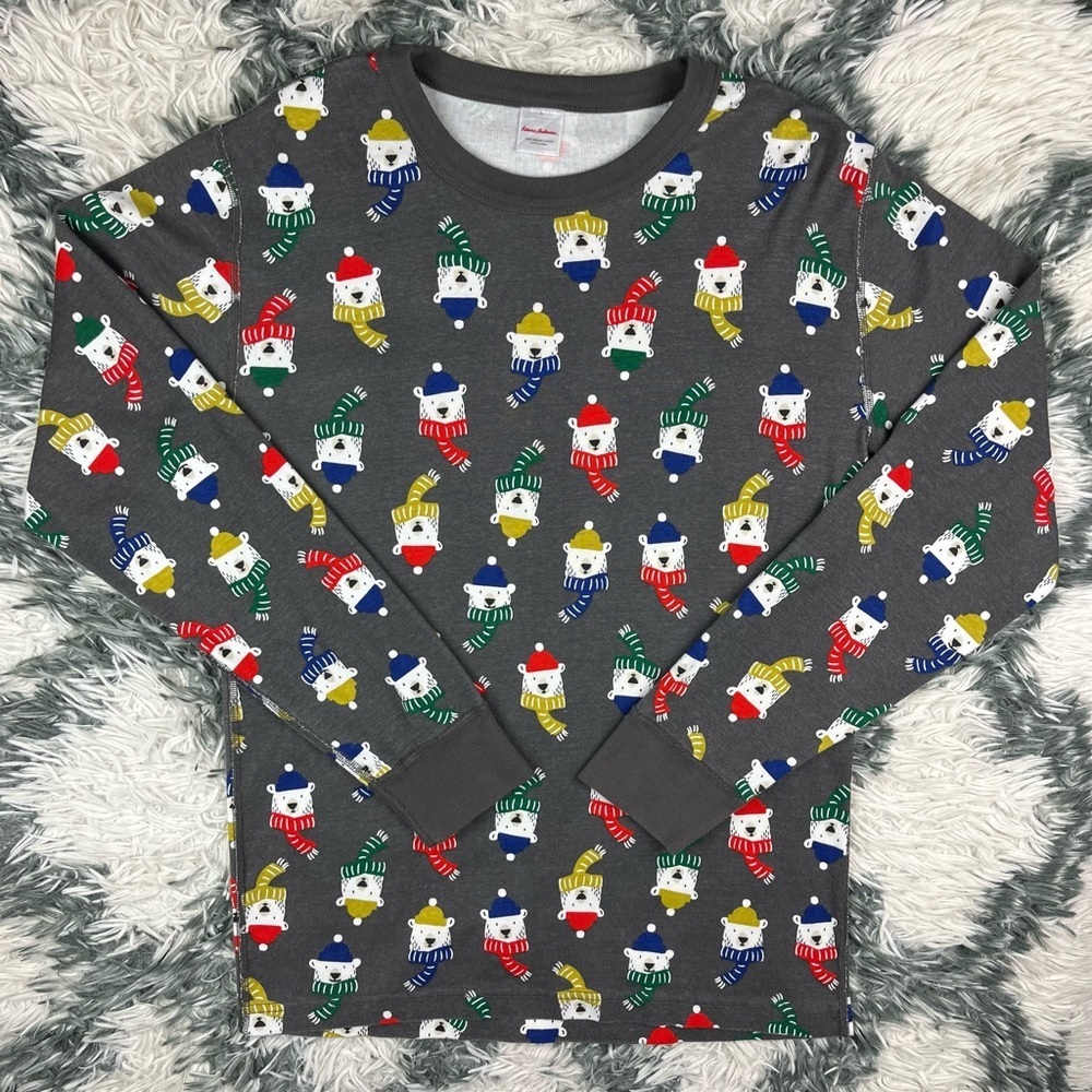 Hanna Andersson Adult Unisex Pajama Top Long Sleeve Gray Polar Bear Size Large